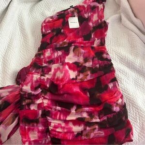 Forever 21 Pink and Red Abstract One-Shoulder Dress